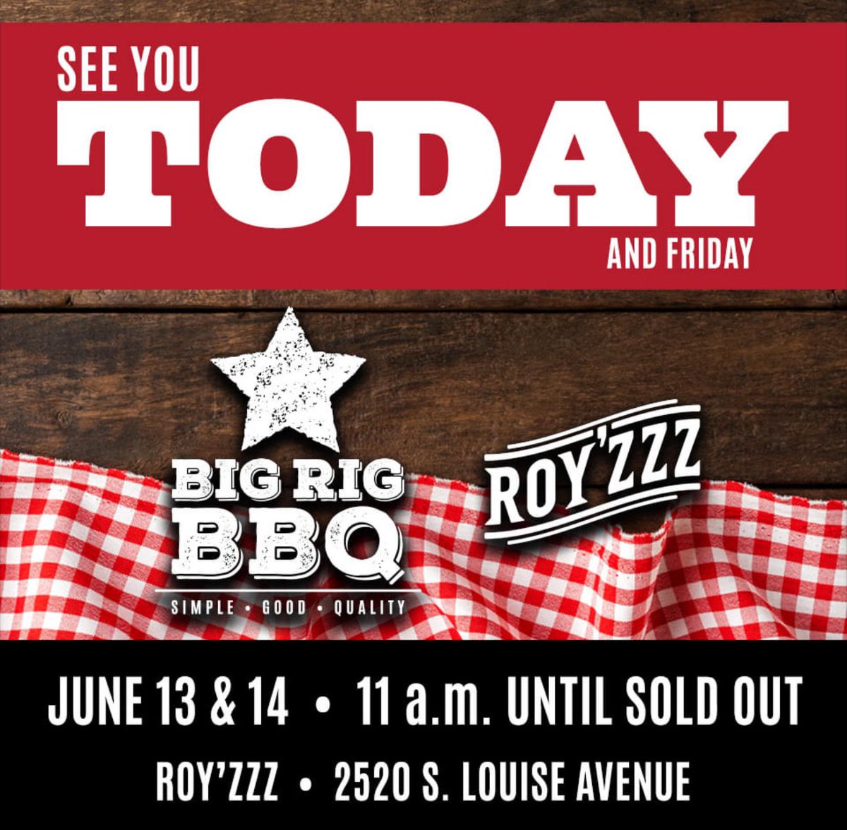 BigRigBBQ_SF's tweet photo. See you soon in the Roy’zzz parking lot! Real Texas-style BBQ. Smoked fresh over an oak wood-fired smoker. No easy buttons or pellets here! #bbq #siouxfalls https://t.co/eC3Cos86FQ