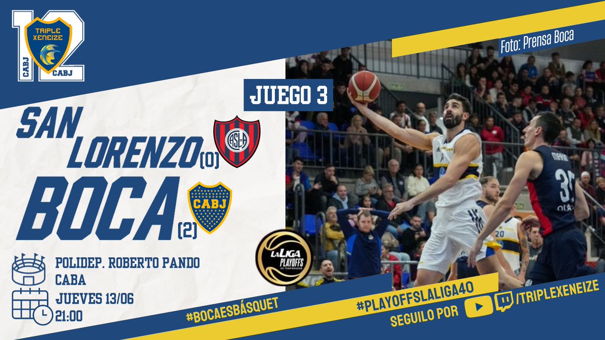 TripleXeneize's tweet photo. #PlayoffsLaLiga40 ๐ ยก๐ฏ๐ถ๐ ๐ฑ๐ผ๐ฌ๐ฎ๐จ ๐ฉ๐ถ๐ช๐จ!
La serie se traslada a Boedo para el tercer juego. El Xeneize (2) visita a @CASLABasquet (0) desde las 21 buscando el pase a semifinales ๐ช
ยกDale Boooooooooca! ๐ซก๐
๐ธ @BasquetBocaJrs
#BocaEsBasquet #DaleBoca https://t.co/1aAceOHsYG