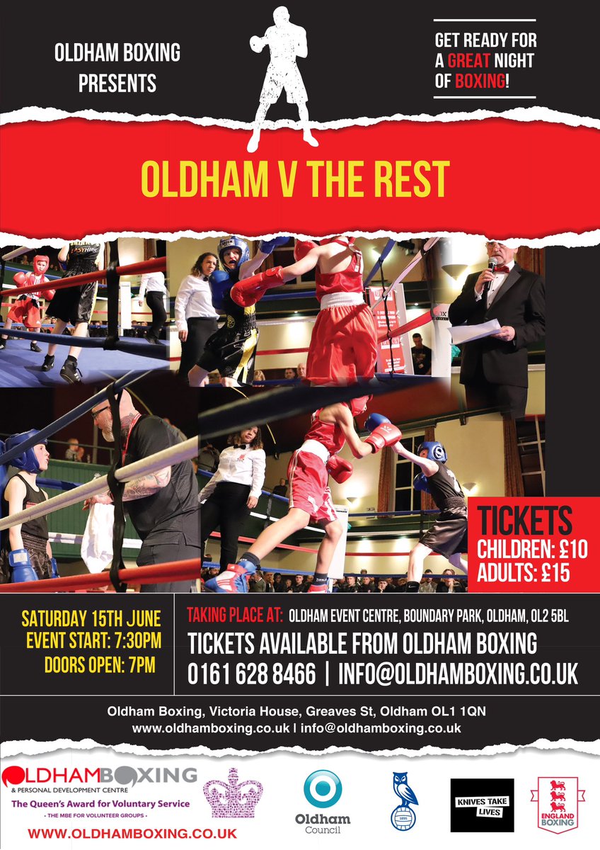 🥊 Join us for a great night of amateur boxing on Saturday!

📧 info@oldhamboxing.co.uk