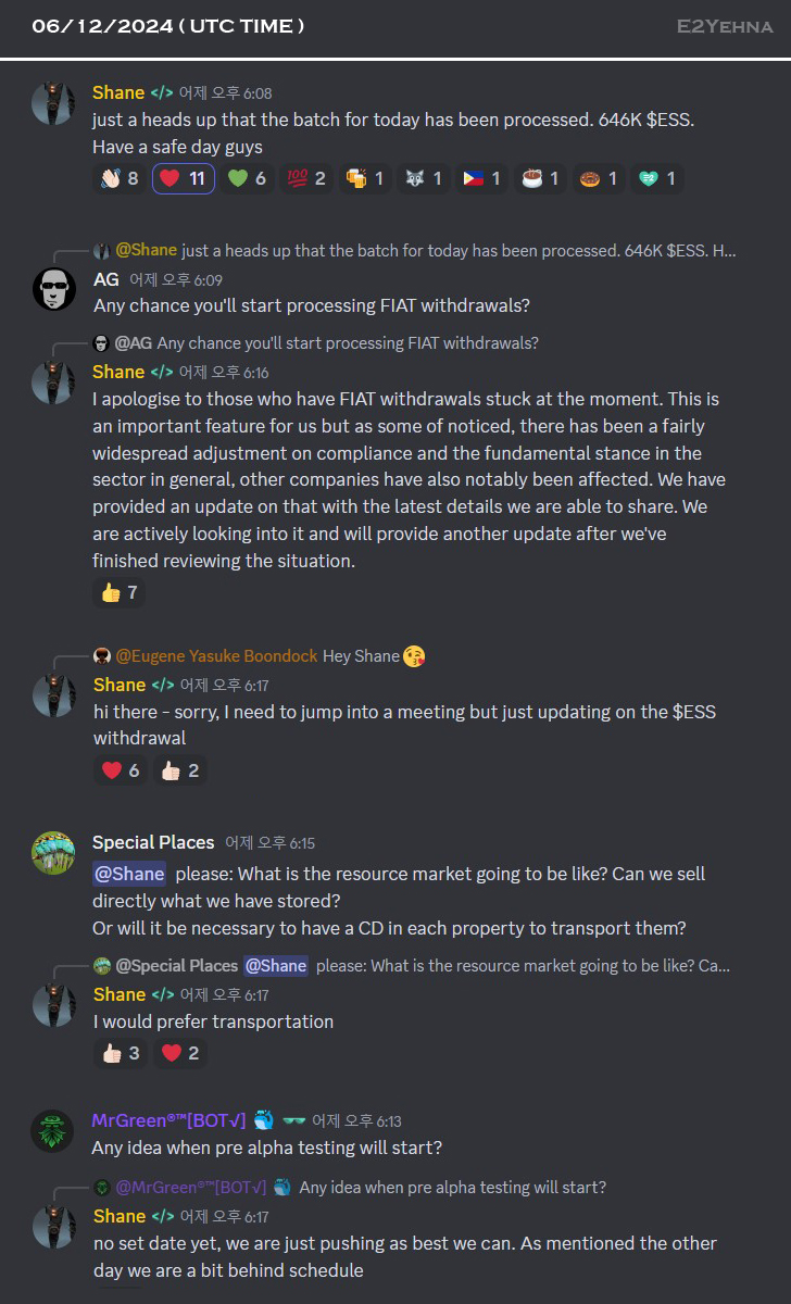 E2Yehna's tweet photo. < Discord Q&amp;A Recap_ 6/12/2024 UTC Time >   

For those of you who missed the Discord conversation! The key point of this conversation is in the "AG"and"Special Places" Q&amp;A.

Hope this Help!

#Earth2 #E2fam #E2 #Metaverse #Web3 #Web3Metaverse #ESS #Web3Gaming #Token 
@earth2io https://t.co/0pu5c3X4RF