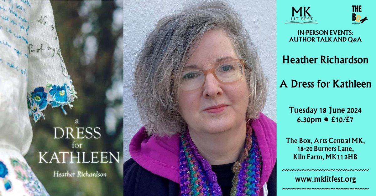 MKlitfest's tweet photo. Heather Richardson talks about and displays A Dress for Kathleen, a hand-embroidered testimonial to a aunt lost too young, that is now both garment and book.
Join us 18/6 at The Box Arts Club, Kiln Farm:  https://t.co/rGVCJLEOku
#embroidery #adressforkathleen #irishculture https://t.co/AsIWbyBNwv