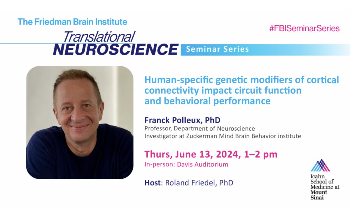 Friedman Brain Institute (@sinaibrain) on Twitter photo TODAY ➡️ Thursday, June 13th, 1pm, JOIN the #FBISeminarSeries when host Dr. Roland Friedel welcomes <a href="/ZuckermanBrain/">Columbia University's Zuckerman Institute</a>'s Dr. Frank Polleux 👉 Learn More about Dr. @fpolleux's amazing work ➡️ zuckermaninstitute.columbia.edu/franck-polleux… TODAY ➡️ Thursday, June 13th, 1pm, JOIN the #FBISeminarSeries when host Dr. Roland Friedel welcomes <a href="/ZuckermanBrain/">Columbia University's Zuckerman Institute</a>'s Dr. Frank Polleux 👉 Learn More about Dr. @fpolleux's amazing work ➡️ zuckermaninstitute.columbia.edu/franck-polleux…
