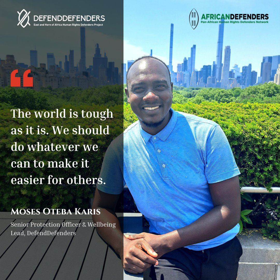 DefendDefenders's tweet photo. Meet @OtebaKMo, our Senior Protection Officer and Wellbeing lead, who believes kindness has a positive impact on mental health.
#safebutnotsilent #wellbeing #humanrights4all https://t.co/CicsumB2CJ