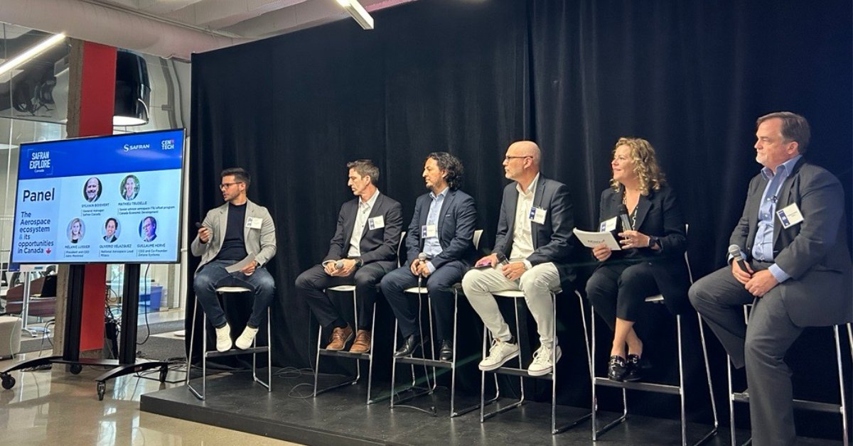 equispheres's tweet photo. Equispheres' Evan Butler-Jones and Ryan Puddicombe were at the Safran Explore Canada event hosted by Centech this week. Thank you to @CentechMTL and @SAFRAN for hosting us in Montreal for great discussions and panels! #centech #centechmtl #aviation #innovation https://t.co/RyGnkfOM6G