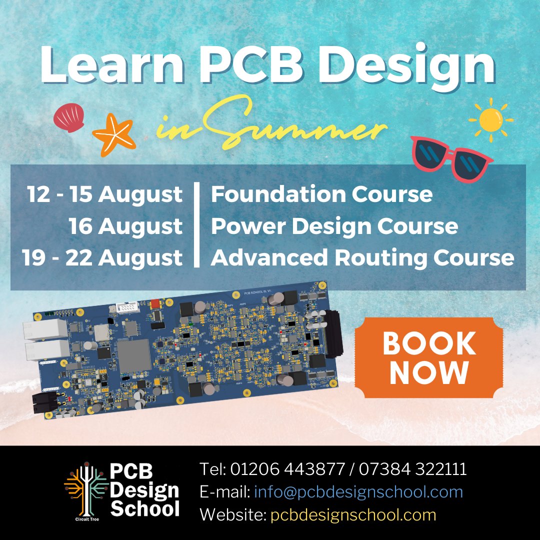 We are having a series of PCB Design Courses in August. Please book now to learn with us!

Course details 📷 pcbdesignschool.com/courses
Enrolment form 📷bit.ly/pcbds-reg