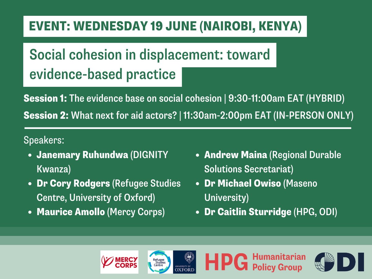 📅 19 JUNE: Join us in less than a week as we bring together practitioners, policymakers and researchers for a critical discussion on #SocialCohesion in #Displacement.

🔗 More info and registration → buff.ly/3yPU8U6