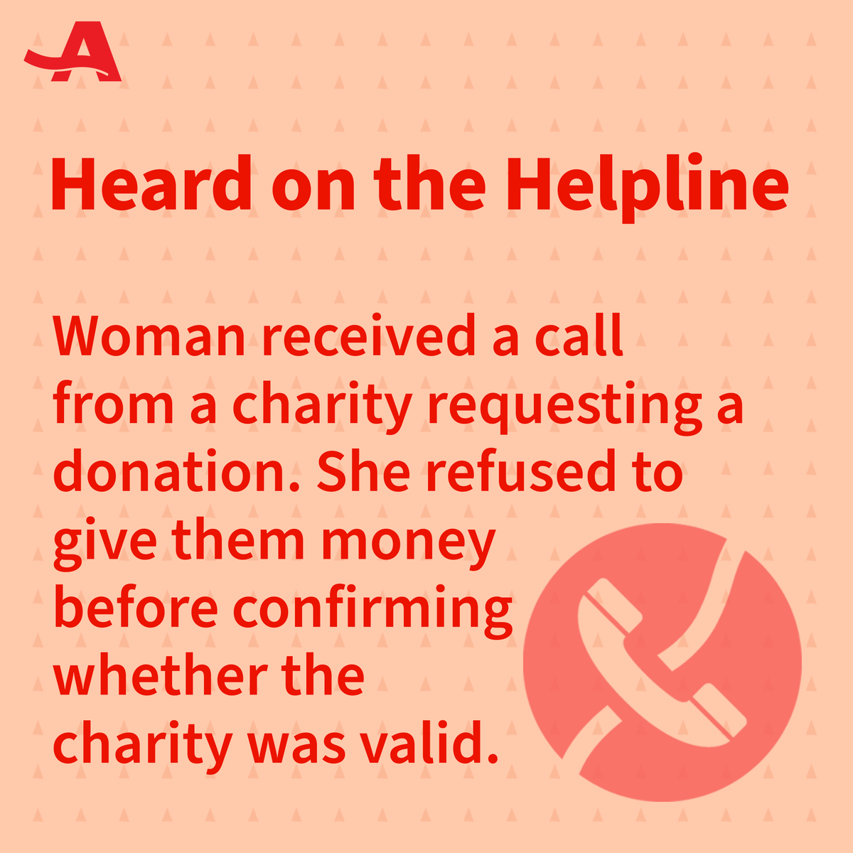 AARP's tweet photo. A woman received a call from a charity requesting a donation and asked them to stop calling. She decided to confirm whether the charity was valid before giving them any money. She reported it to @AARPFraudWatch at 877-908-3360 in case it was a scam. https://t.co/S0BR7uyJ1M