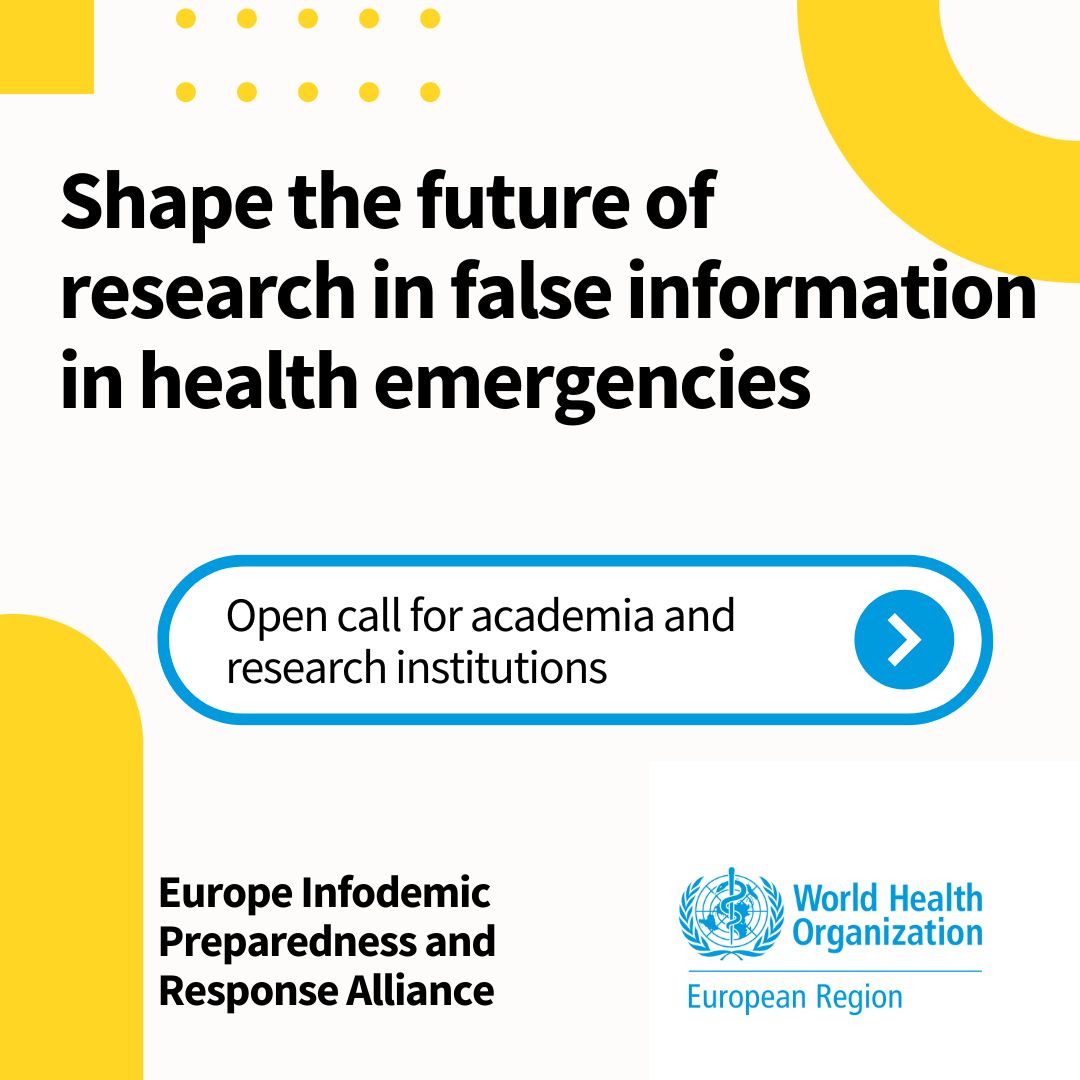 WHO_Europe's tweet photo. 💡 Academic and research institutions can share their expertise, identify research gaps, and catalyse innovative solutions. 

🔗 Participate in #EIPRA today!  https://t.co/ZugFGsNQLn 

#RCCEIM #InfodemicManagement https://t.co/oWgcXha5AV