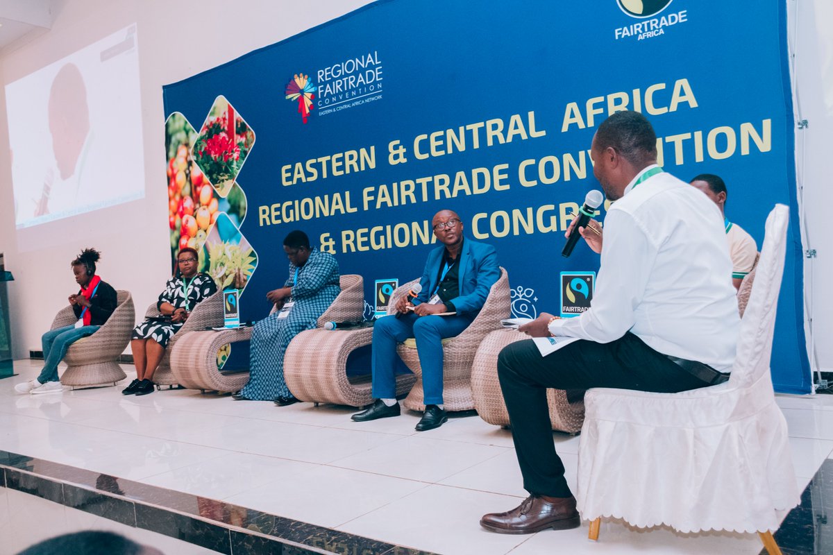 FairtradeAfrica's tweet photo. @kubasu_Kao The panel consisted of: Gabriel Jerrick of Credible Blooms, Sarah Sambazi of MEACCE Uganda, Aimable Nshimiye of Abateraninkunga Ba Sholi and Madeline Muga, Strategy and Impact Director at Fairtrade Africa #FairtradeConvention2024 #TheFutureisFair https://t.co/076jc30y2N
