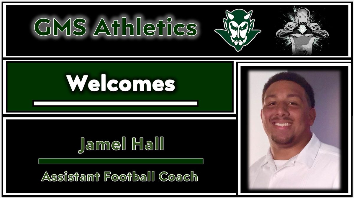 GMS Athletics, Football  
Greeneville Middle School Athletics is proud to announce our new Assistant Football Coach, Jamel Hall 
Go Devils! #RISEasONE #WEoverME
@gms_tn <a href="/racheladamstn/">Dr. Rachel Adams</a> <a href="/CoachMcCall65/">Andy McCall</a>
<a href="/Sizemore48/">Adam Sizemore</a> <a href="/GMSDEVILSFB/">Greeneville Middle School Football</a>