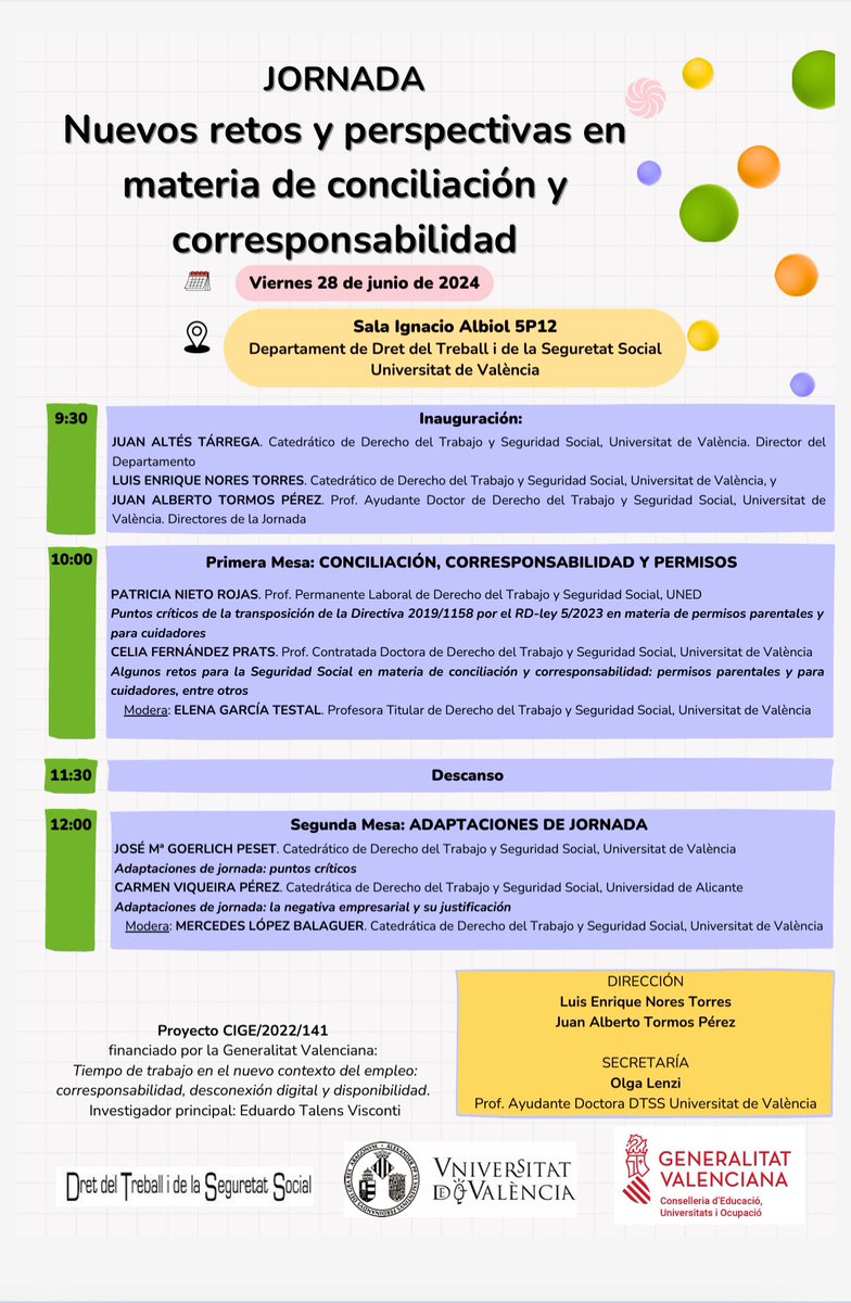 🗓️ El día 28 de junio organizamos una Jornada sobre nuevos retos en materia de conciliación y corresponsabilidad.

📍Sala Ignacio Albiol
⏰ 09:30 horas