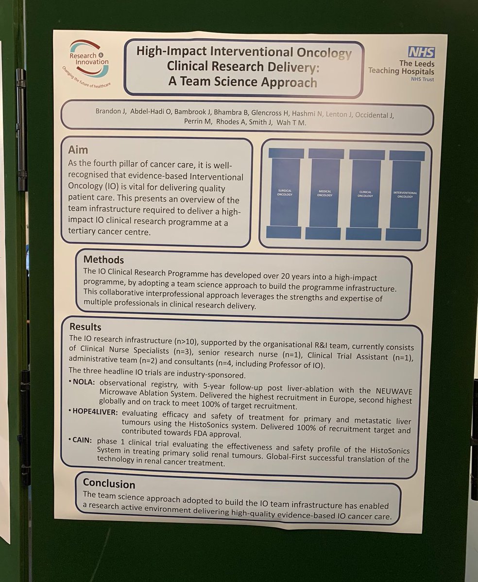 BrandonJakki's tweet photo. Delighted to display my poster abstract at #IOUK @BSIR_News summarising our IO research infrastructure and portfolio at LTHT. Great to be part of this team and to be able to deliver trials for our patients @LTHTResearch @LeedsHospitals https://t.co/IndSy2bztK