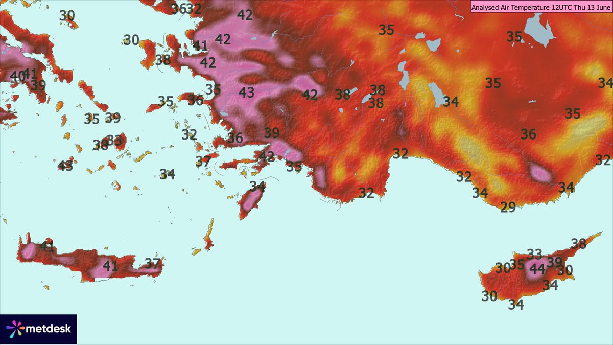 metdesk's tweet photo. Burning hot in SE Europe - "flaming" June with two very different meanings from one side of Europe to the other right now! https://t.co/SrBEv71GLH