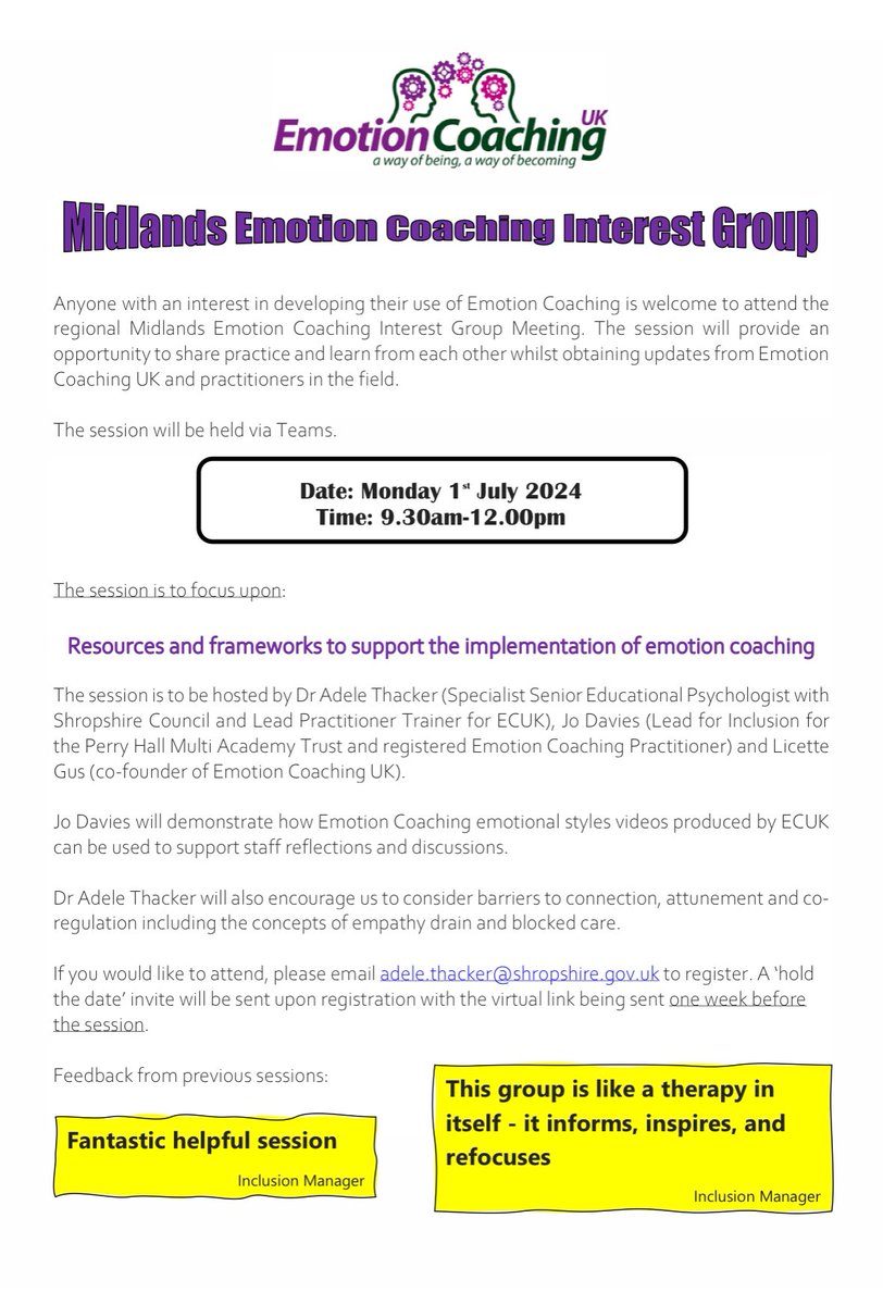 Emotion coaching interest group <a href="/EmotionCoachUK/">Emotion Coaching UK</a>