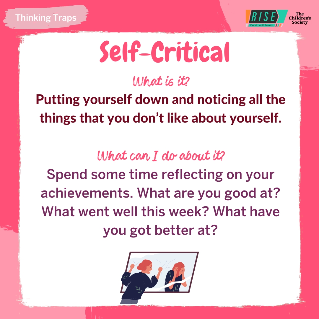 For the final day of #WorldWellbeingWeek, check out another common Thinking Trap - Self-Critical. Remember that recognising the thinking trap you're stuck in &amp; taking steps to get yourself out of this thinking trap can have a positive effect on your wellbeing. #WellbeingWeek2024