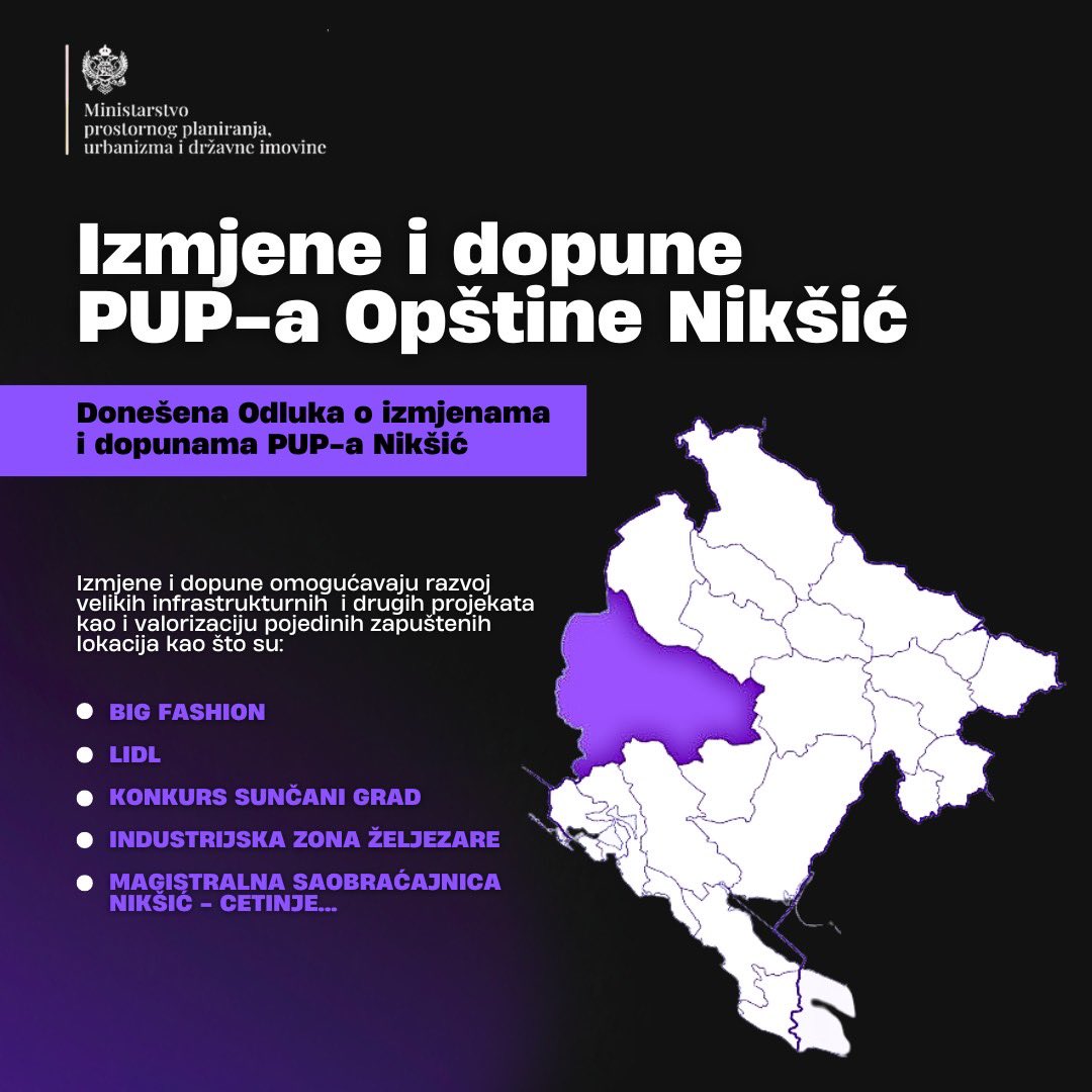 Ministarstvo prostornog planiranja, urbanizma i državne imovine predstavilo je danas izmjene i dopune Prostorno-urbanističkog plana Opštine Nikšić, a <a href="/VladaCG/">Vlada Crne Gore</a> ih je jednoglasno usvojila na današnjoj sjednici.