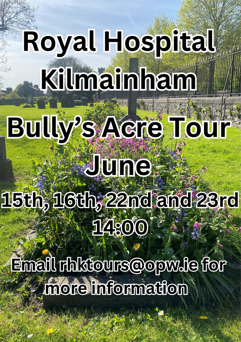 rhkopw's tweet photo. Our FREE Bully's Acre tours are filling up fast. 
So, if you are interested in joining our tours on the 15th, 16th, 22nd or 23rd, email rhktours@opw.ie to book your place.  All take place at 2:00pm. 
#heritage #history #thingstodoindublin #tours  @HeritageIreOPW @opwireland https://t.co/Yn1R5W0exw