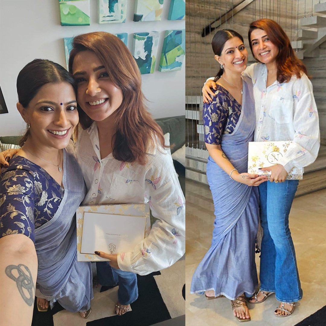 Ram99media's tweet photo. #VaraLaxmiSarathKumar has extended a heartfelt invitation to #Samantha for her wedding!

#SamanthaRuthPrabhu #Tollywood #Ram99Media https://t.co/cxOvAlz1Ay