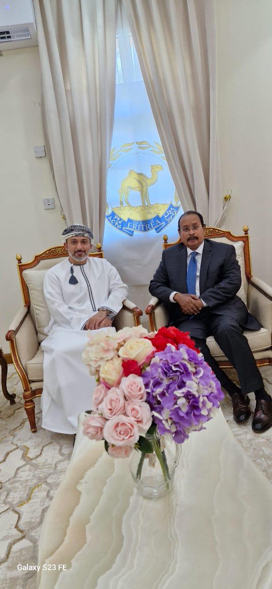 EritreaInfo2020's tweet photo. His Excellency Ambassador Ali Ibrahim Ahmed, Ambassador of the State of Eritrea to the State of Qatar, met in his office today, June 13, His Excellency Ambassador Ammar bin Abdullah bin Sultan Al Busaidi, Ambassador of the Sultanate of Oman to the State of Qatar. https://t.co/jYKIBn50pg