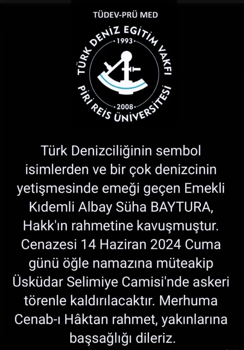 TUDEVMED's tweet photo. Allah rahmet eylesin, mekanı cennet olsun. Ailesine ve yakınlarına başsağlığı diliyoruz. https://t.co/1XTTREAUVU