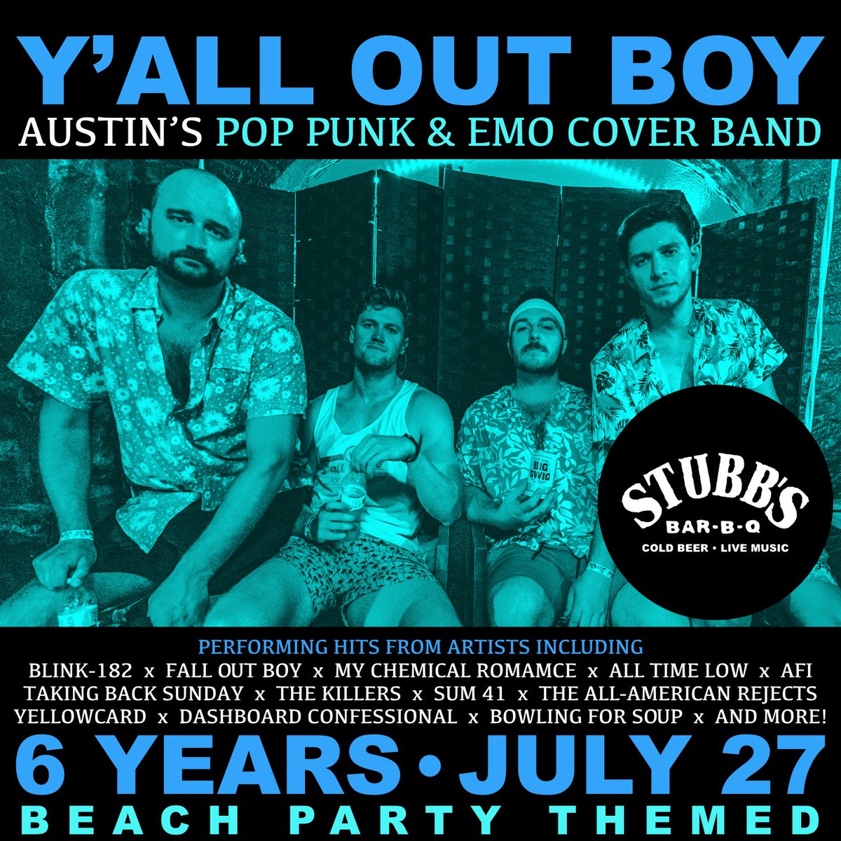 YallOutBoyATX's tweet photo. Our biggest show yet. See y’all at @StubbsAustin July 27th!

Tickets are moving quick! 
🎟️ https://t.co/7giyBULEfp https://t.co/0ZKRdANnkQ