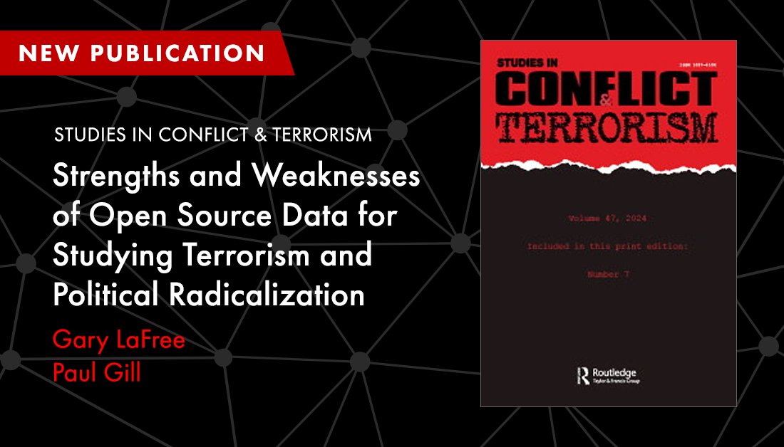 START_UMD's tweet photo. A new journal article by START Founding Director Dr. Gary LaFree assesses the impact of #OpenSourceData on the study of #terrorism. https://t.co/dwOGiKCyRk

#TerrorismResearch #PsychologicalStudies #AcademicResearch #SecurityStudies #Radicalization https://t.co/y7nPFh9Vsq