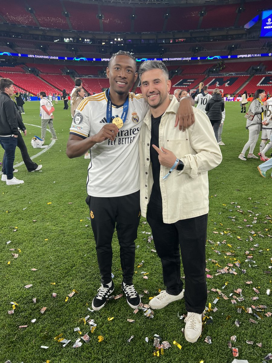 Congratulations to <a href="/David_Alaba/">David Alaba</a> on winning the #UCL for a  4th time! 
Working in social media, a lot of work goes on behind the scenes that isn't always seen. So it was a pleasure to be able to celebrate on the pitch with David for this incredible moment, that I will never forget