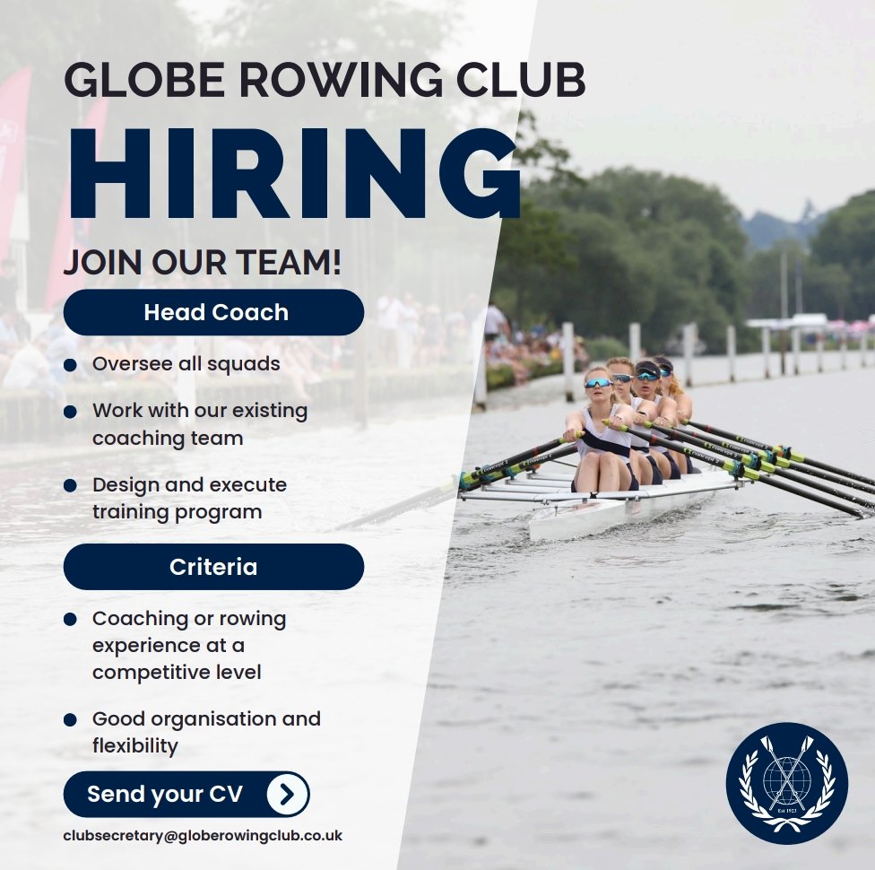 We are hiring! We are looking for a Head Coach to start in August/September and would love to hear from you.

Further information can be found at: britishrowing.org/job/globe-rowi…