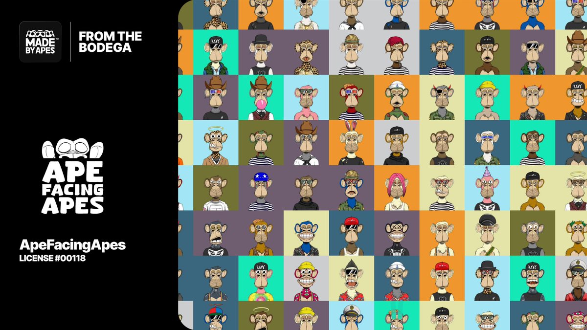 BoredApeYC's tweet photo. This week’s “From The Bodega” features @Gratwanderer_, @seriouslyaped, and @_cophi_ from @ApeFacingApes, MBA #00118. Hand-drawn front facing counterparts of Bored Apes with a fresh perspective.

See the thread below for a Q &amp; A about their MBA. https://t.co/tJM5HXfWHL