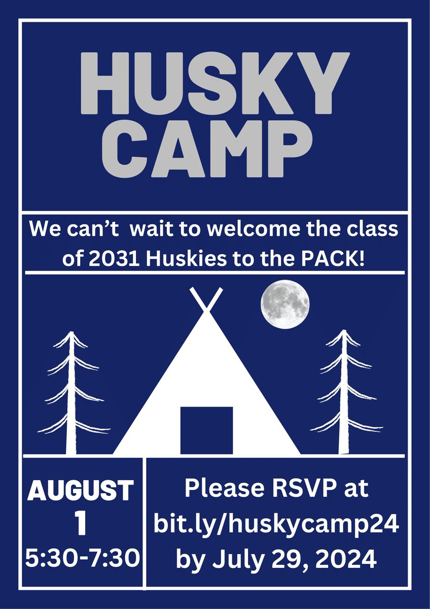 We cannot wait to meet our rising 6th graders at our annual Husky Camp on August 1 from 5:30 - 7:30 PM. Click the link to RSVP by July 29: buff.ly/3yWKAXw