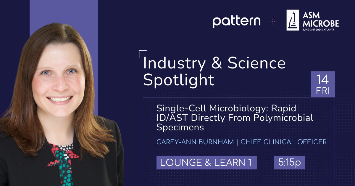 Pattern Bioscience (@patternbio) on Twitter photo Interested in our cutting-edge single-cell microbiology technology? Join <a href="/BurnhamBugDoc/">Carey-Ann Burnham</a> this Friday at 5:15pm at #ASMicrobe for a spotlight discussion on our award-winning innovation. Interested in our cutting-edge single-cell microbiology technology? Join <a href="/BurnhamBugDoc/">Carey-Ann Burnham</a> this Friday at 5:15pm at #ASMicrobe for a spotlight discussion on our award-winning innovation.