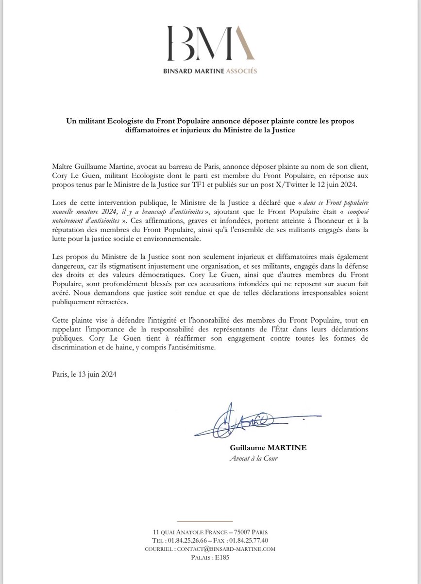 Gui_Martine's tweet photo. Communiqué de presse pour @coryleguen, à la suite des propos du Ministre de la Justice. https://t.co/6OTqj6O3G8