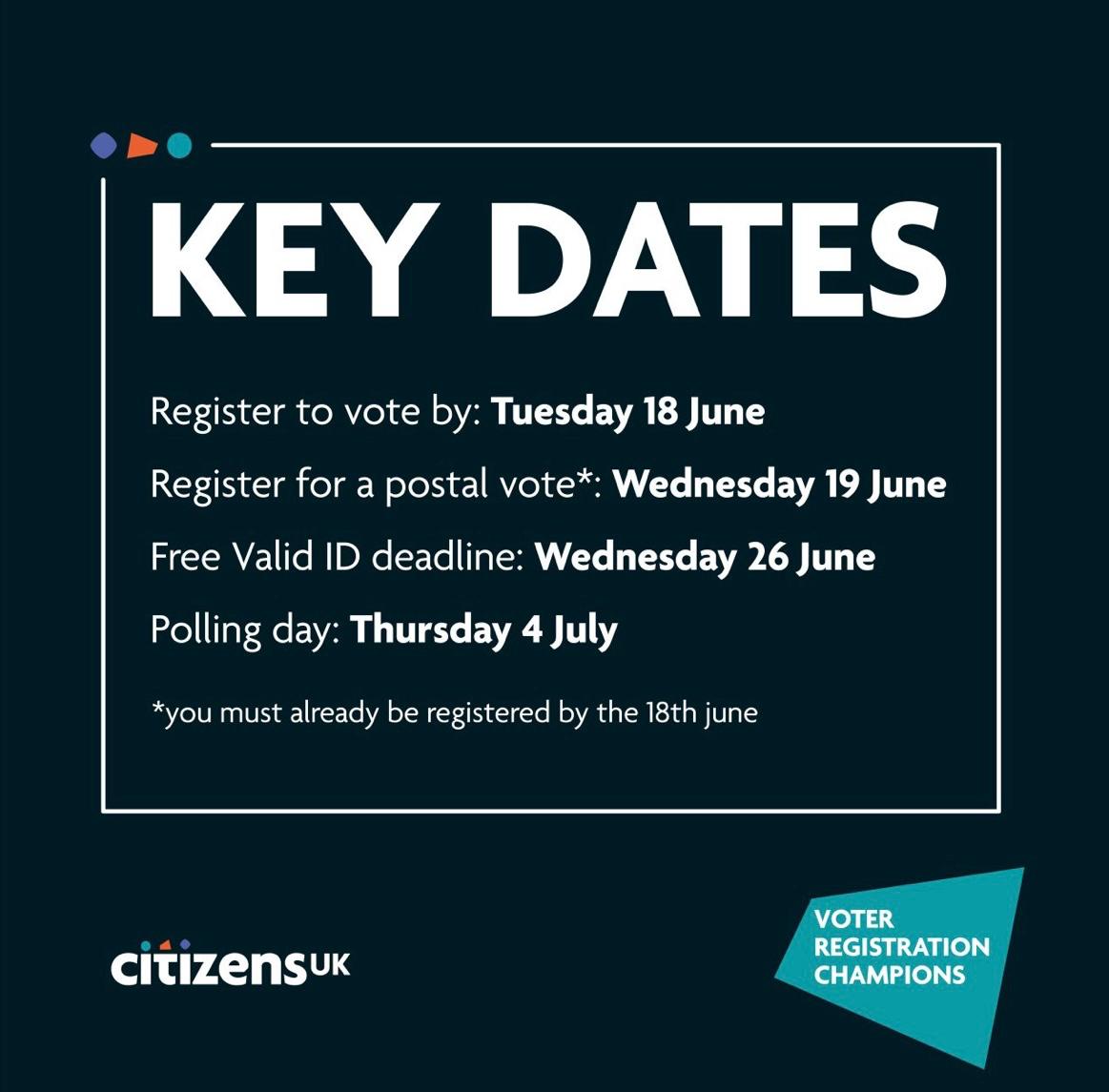 ⏲️ Only 5 days left to register to vote ahead of the #GeneralElection4thJuly.

All voters will need Voter ID. If you don't have a valid form of photo ID you must apply for a Voter Authority Certificate by 26th June.

And remember - Commonwealth citizens may be eligible to vote!