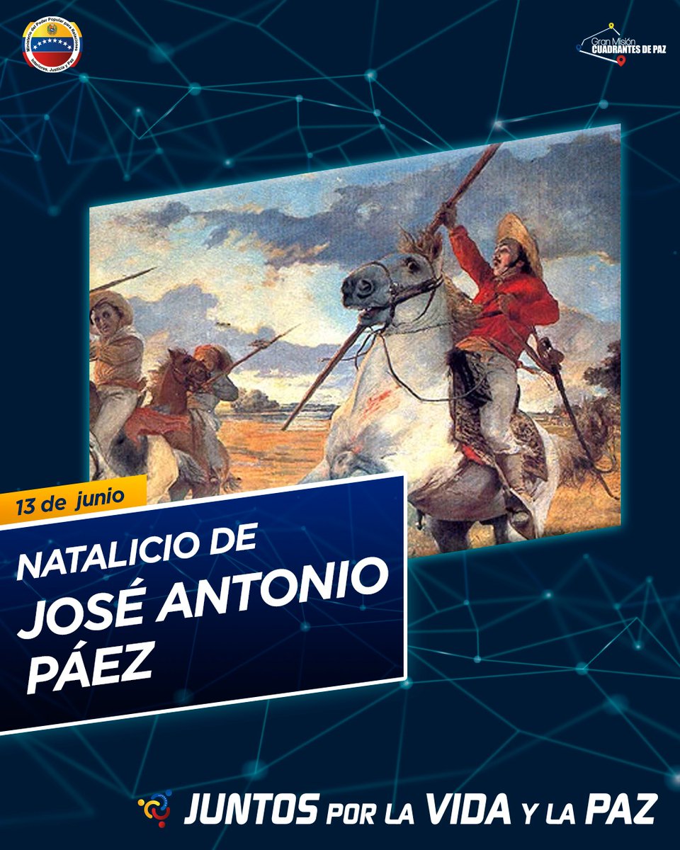 MijpVzla's tweet photo. #13JUN || Hoy recordamos el natalicio de José Antonio Páez, destacado militar venezolano conocido como "El León de Payara", quien luchó por la independencia de la Patria en los campos inmortales de Carabobo y en la Batalla de las Queseras. https://t.co/MfPNEFEa6Y