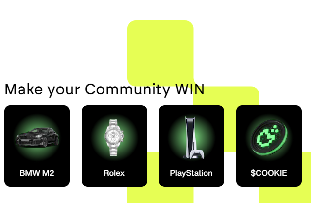 Time for $COOKIE:s first ref Campaign! 

Sign up and have a chance to win some of the items from the Image below!!!

Lets secure that BMW M2?!?! 👀

partner.bybit.com/b/ck3mononoeth