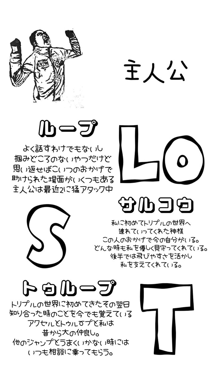 3Sがはるか彼方へ行ってしまった気がします

ヨコイです・・・

何回挑んでもパンクしかしないです

ヨコイです・・・

最初に3回転飛べたのはサルコウだったのに

ヨコイです・・・

ヨコイです・・・

ヨコイです・・・

各ジャンプとの関係性再掲しときます