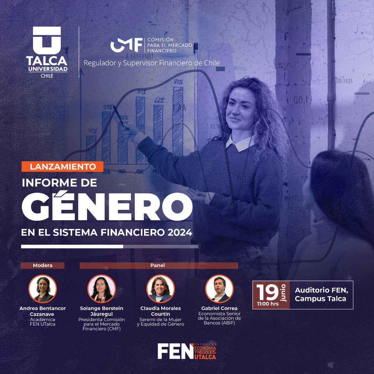Lanzamiento en regiones del Informe de Género en el Sistema Financiero 2024 📉📊📈

📅 Miércoles 19 de junio
🕛 11.00 horas

📍Auditorio FEN, Campus Talca 

¡Te esperamos!
