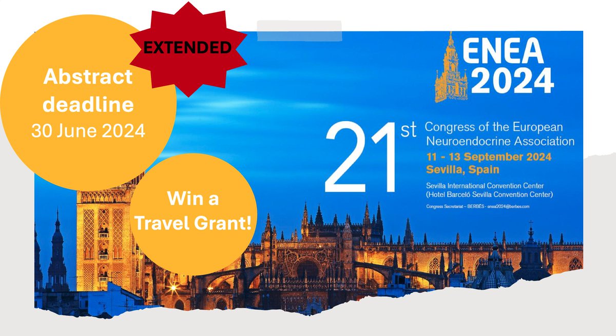 ENEA_Young's tweet image. 🌟 Don&apos;t forget to submit your abstract! 🌟

Join leading experts in neuroendocrinology at the 21st Congress of the European Neuroendocrine Association (ENEA 2024) in Sevilla. 🧠✨

Extended deadline for abstract submission: 30.06 📅

🔗 enea2024.com/communications/ @ENEAssoc