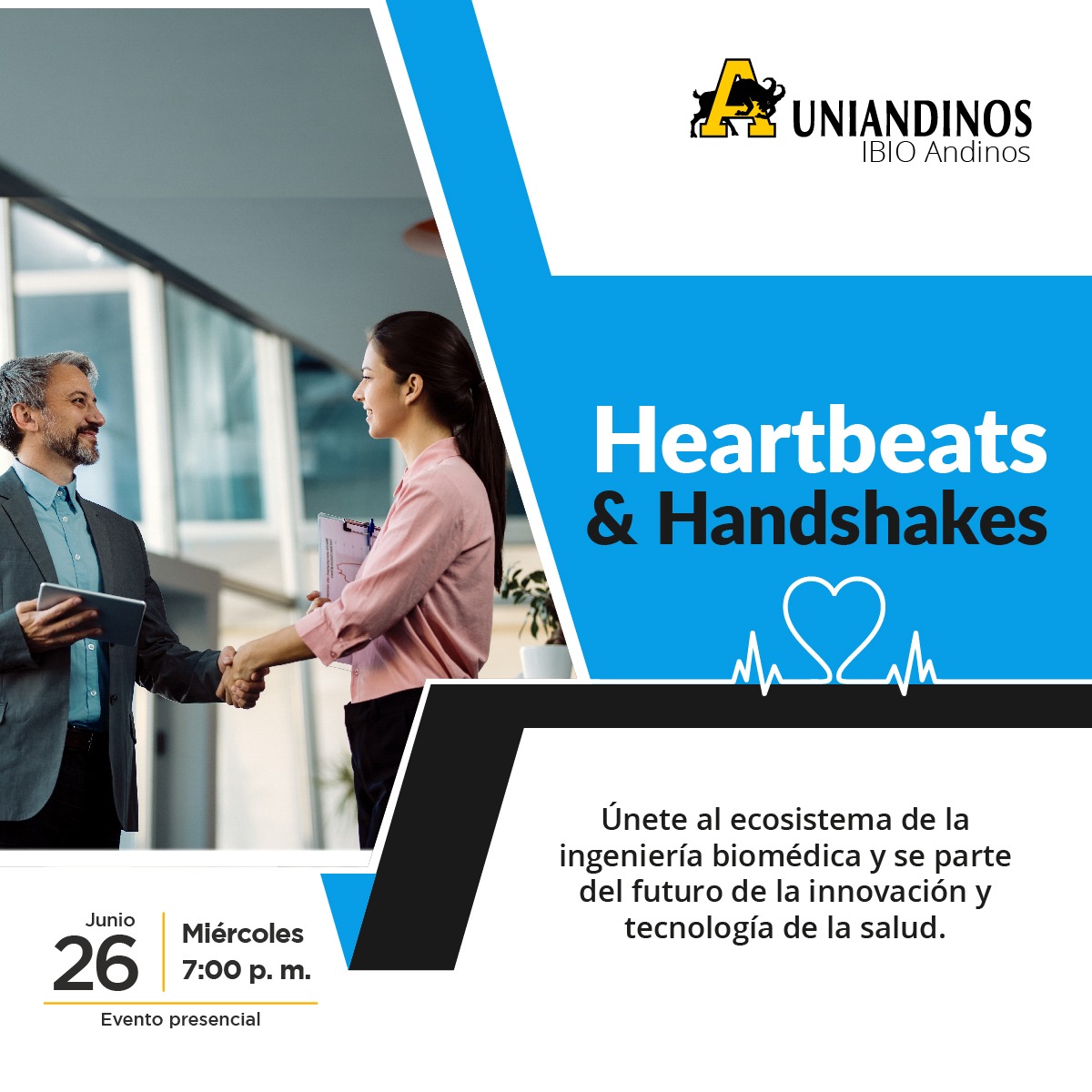 Heartbeats &amp; Handshakes 👩‍🔬#Ibioandinos
Este evento único de Speed Dating enfocado en la ingeniería biomédica! 🎉🔬 Es una oportunidad para conectar con profesionales del sector en diferentes segmentos clave. 🤝❤️ 

¡Te esperamos!
Inscríbete aquí👉 acortar.link/rOQzZw