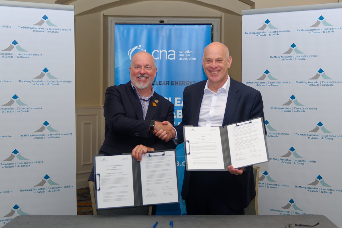 Big news! 🎉 The Canadian Nuclear Association (CNA) &amp; the Mining Association of Canada (MAC) have signed an MOU! Together, we're collaborating to power the future with clean energy solutions and drive innovation in mining. ⚡️🇨🇦 ⛏️#Teamwork #Collaboration #CleanEnergy #Innovation