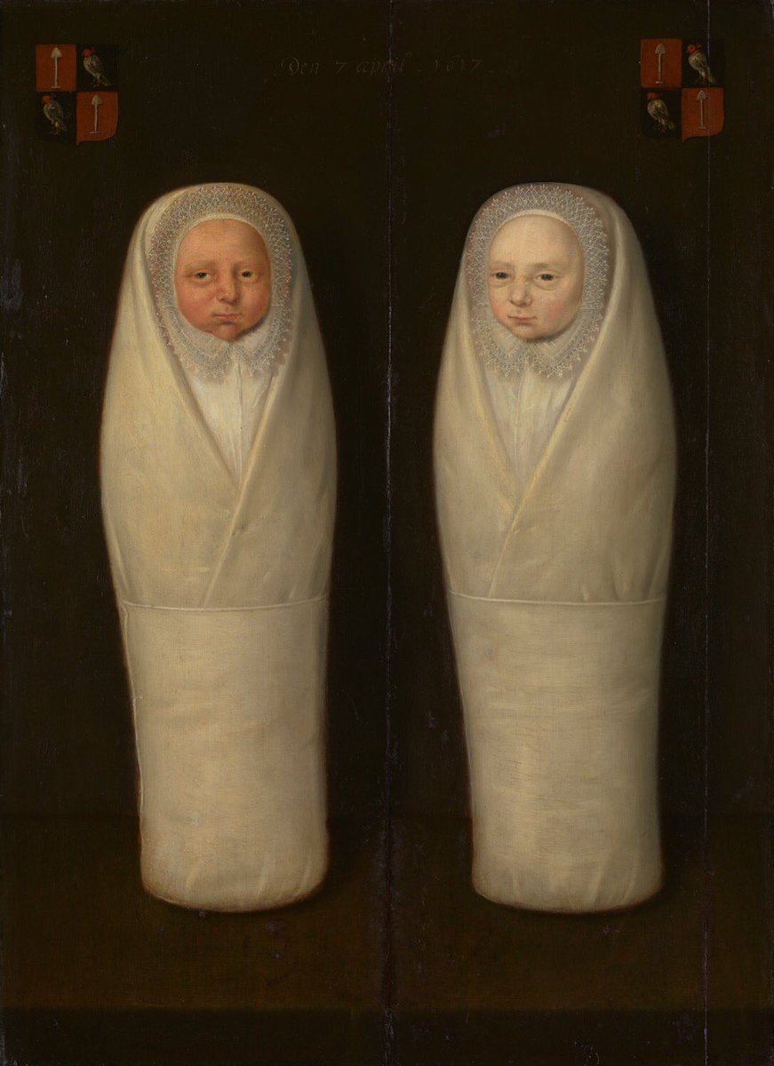 Portrait of Swaddled Twins: The Early-Deceased Children of Jacob de Graeff and Aeltge Boelens, unknown artist, c. 1617  (Rijksmuseum)