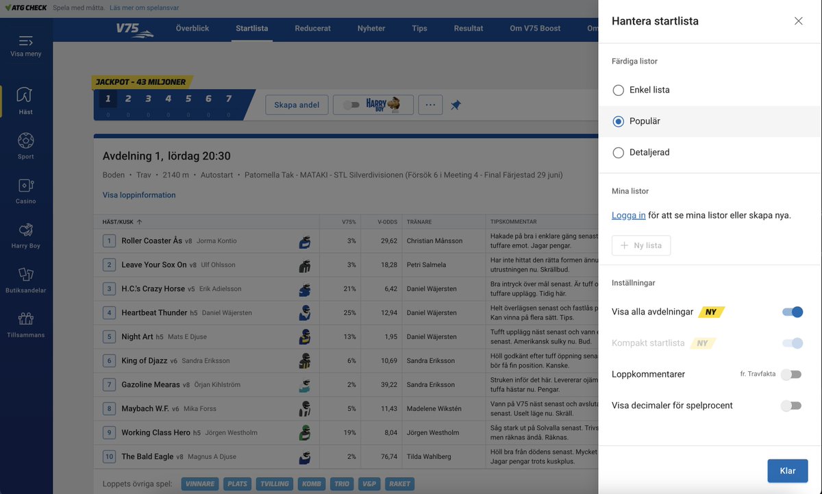 Nu kan ni äntligen ha alla avdelningar i nya startlistan på samma sida om ni togglar på det valet. Än så länge så kan man bara ha de kompakta listorna där. Vi tar en sak i taget. Nu finns det väl ingen som gråter när vi stänger ner den gamla imorgon? Happy times!