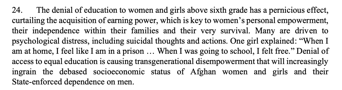 SaretaAshraph's tweet photo. Starting with the denial of access to #education, @SR_Afghanistan states, " has a pernicious effect, curtailing the acquisition of earning power, key to women’s personal empowerment, their independence within their families, and their very survival." https://t.co/4j0qddWWmt