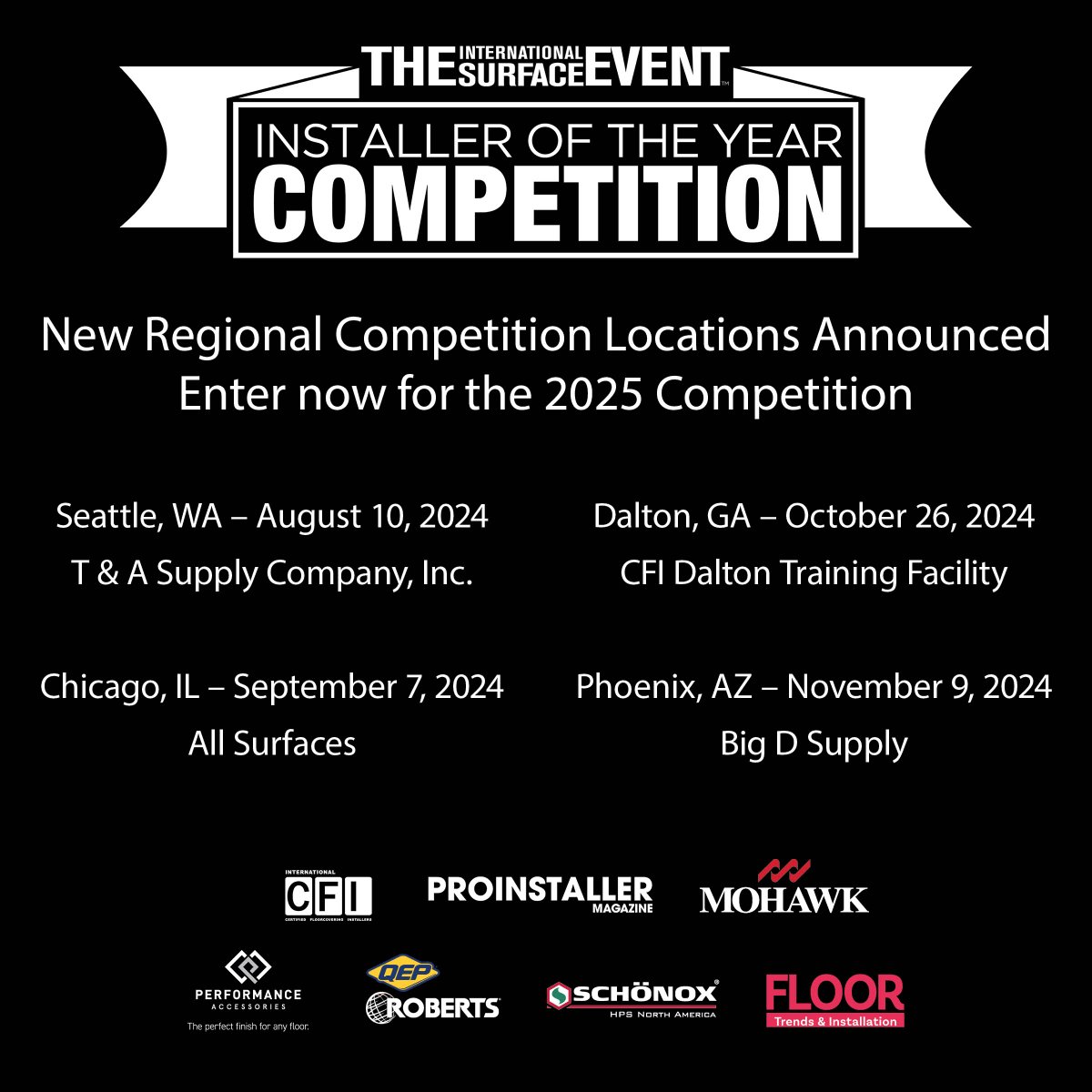 TISE Events (@tiseevents) on Twitter photo Announcing All New Regional Competition Locations
<a href="/TISEevents/">TISE Events</a> and <a href="/cfiinstallers/">CFI - Certified Flooring Installers</a> announce a whole new line-up of regional competitions in major markets across the US.
Apply now ( bit.ly/3QMYotR ) for one of the regional #installation competitions to compete and you Announcing All New Regional Competition Locations
<a href="/TISEevents/">TISE Events</a> and <a href="/cfiinstallers/">CFI - Certified Flooring Installers</a> announce a whole new line-up of regional competitions in major markets across the US.
Apply now ( bit.ly/3QMYotR ) for one of the regional #installation competitions to compete and you