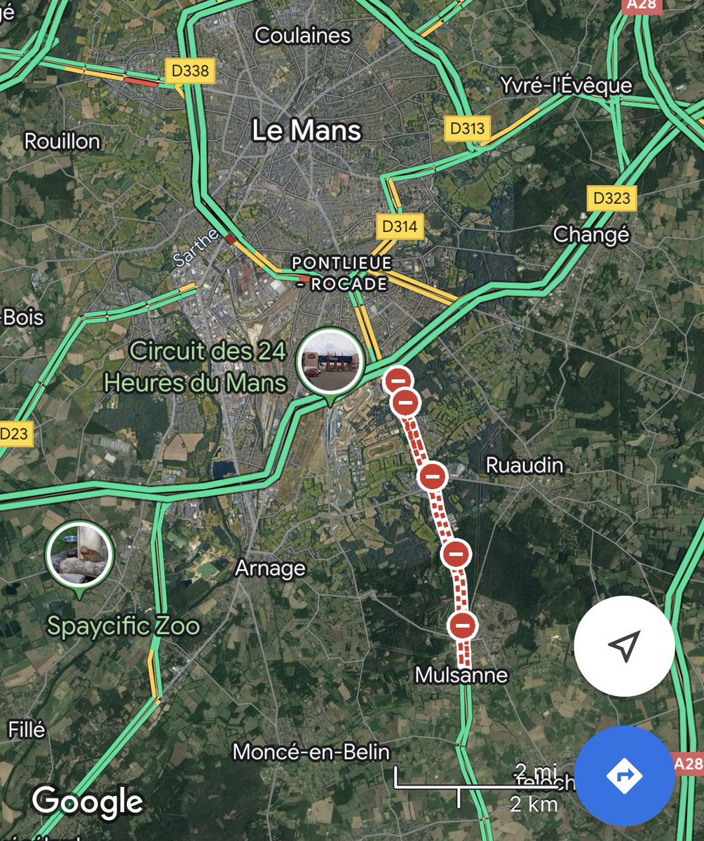 Travellers in France please be aware the D338 is closed south of Le Mans this weekend. I am unsure why.