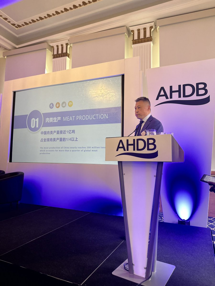 jono_eckley's tweet photo. Great to hear from the China Meat Association’s President, Mr Chen Wei, on the current dynamic on the amazing Chinese market @TheAHDB annual meat export conference. Delighted to have been able to host this key delegation showing what our UK sectors do so well #exportisgreat https://t.co/uqNf2vPdCr