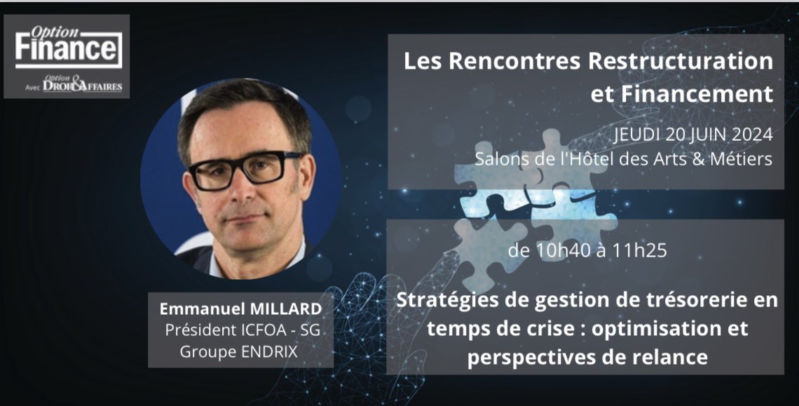 MillardEmmanuel's tweet image. A ne pas manquer !
#Restructuration #TransactionServices #DAF #CFO @dfcgasso #InternationalCFOAlliance #Finance #Gestion #Audit @EndrixOsonsOser