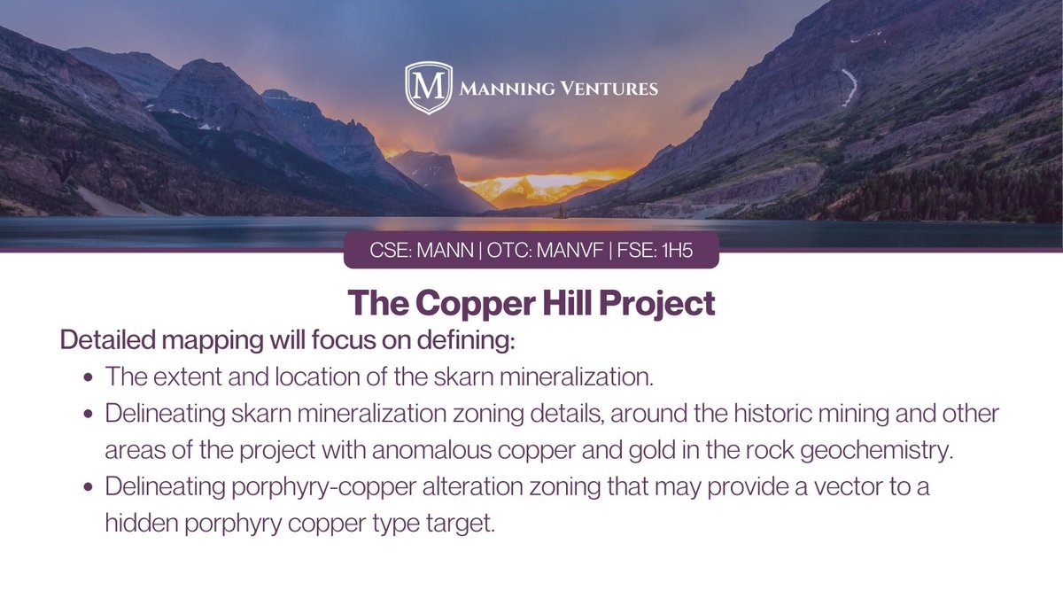 ManningVentures's tweet photo. 🗺️ Copper Hill Project
Read more about what to expect from detailed mapping of the Copper Hill Project ➟ https://t.co/TeyIeYG3Bj 
#InvestInCopper #CopperInvesting #MetalMining #CSEStocks #OTCmarkets
🇨🇦 $MANN 🇺🇸 $MANVF https://t.co/T1MEZDekTh