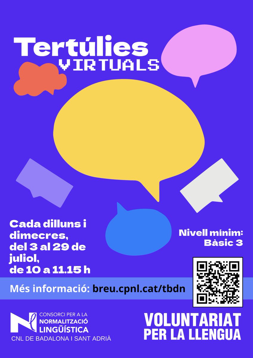 🗣️Si ja tens cert nivell de català però vols millorar la teva competència oral sense sortir de casa, no ho dubtis i apunta't a les Tertúlies virtuals. Són totalment gratuïtes i et permetran conversar amb altres persones que també volen perfeccionar el seu català.