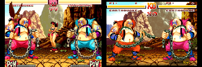 iNCEPTIONALNEWS's tweet photo. Side by side of Samurai Shodown Earthquake demo on Genesis (left) and SNES (right).
Both looking very nice, even in their unfinished states. :)
#SNES #SuperNintendo #Gamedev #16bit #Mode0 #indie #homebrew #Sega #SegaGenesis #retro #videogames #videogaming #ColourBlasting https://t.co/laP0V6wGg8